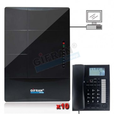 Centralino telefonico professionale 32 interni + 4 linee urbane completo di 10 telefoni professionali tipo panasonic