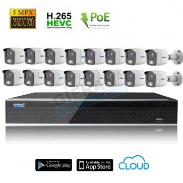 kit videosorveglianza 16 telecamere POE 5MPX grandangolo