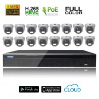 Kit Videosorveglianza IP POE 16 Telecamere DOME Full Color CMOS Starvis 5 MPX grandangolo completo di disco 1000 GB