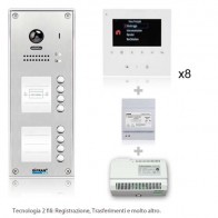 kit videocitofono 8 appartamenti con pulsantiera 8 tasti e 8 monitor collegamento 2 fili - Videocitofono condominiale