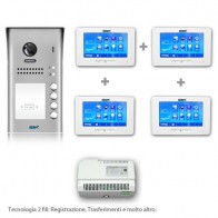 Kit videocitofono quadrifamiliare con pulsantiera e 4 monitor 7 pollici Touch screen