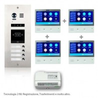 Kit videocitofono quadrifamiliare con pulsantiera filo muro e monitor WIFI 7 pollici Touch screen