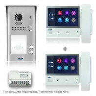 Kit videocitofono bifamiliare con pulsantiera e 2 monitor 7 pollici touch screen con cornetta